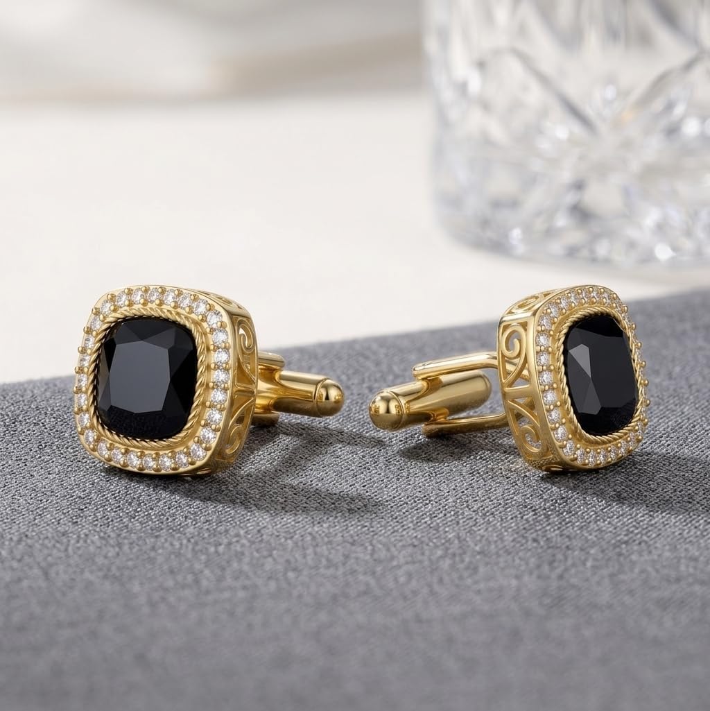 Cuff Links Mens 925 Sterling Silver Gold Cufflinks for Men Cuff Links Jewelry for Wedding Anniversary Business Tuxedo Dress