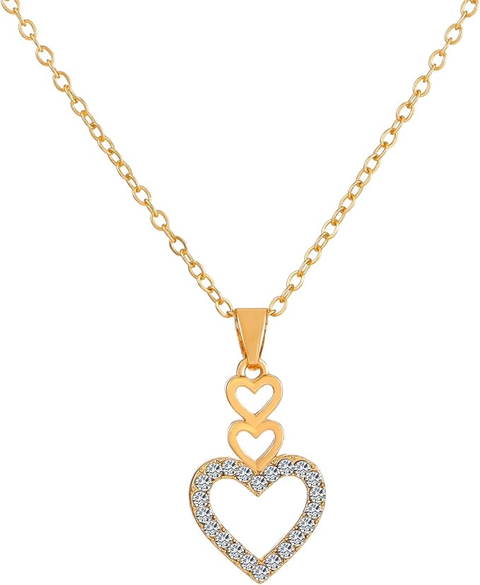 KULPOL Gold Necklaces for Women, Heart Adjustable Pendant Necklace, Dainty Pendant Jewelry For Girls and Birthday Gifts
