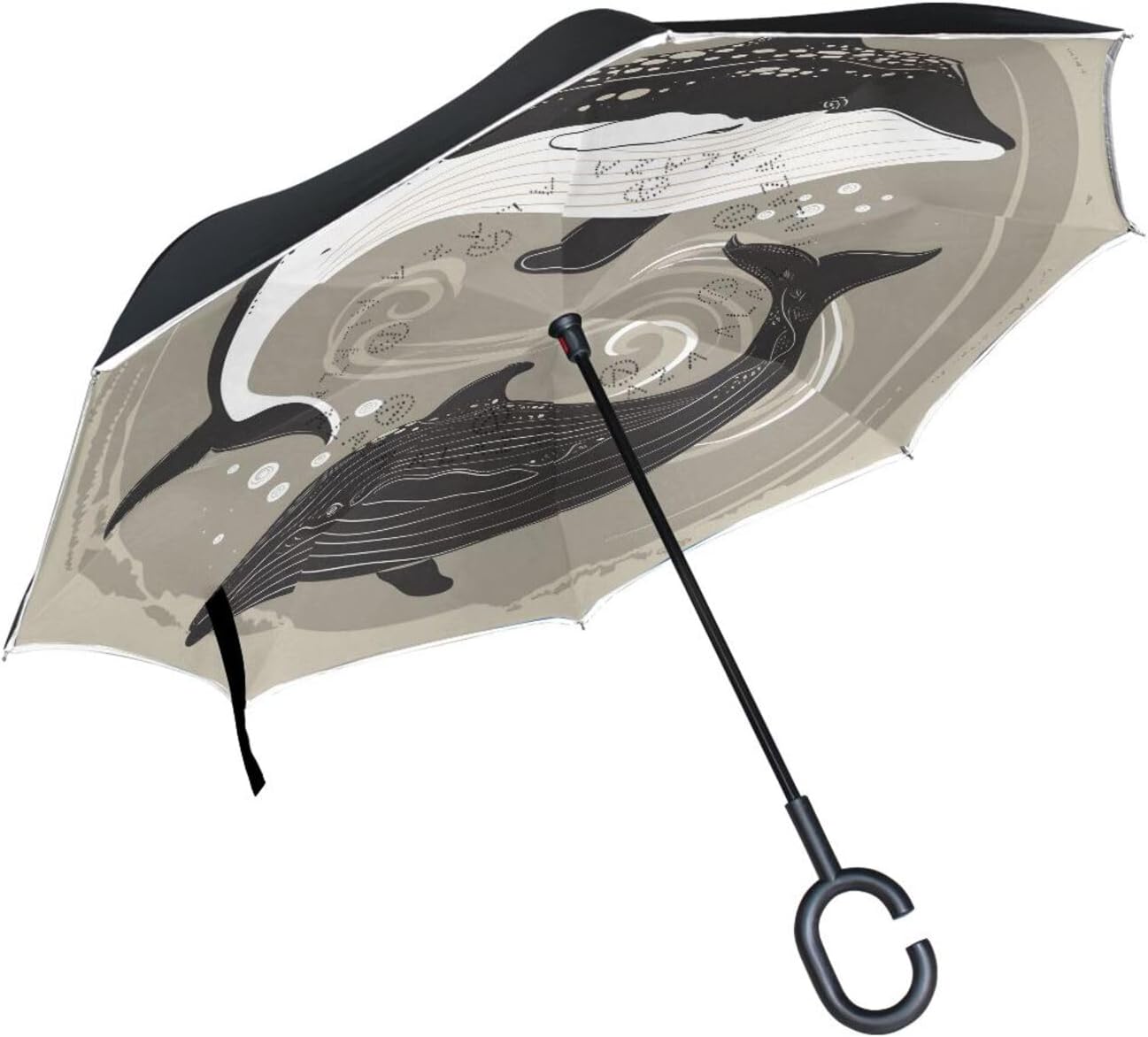 Whale Tai Chi Inverted Umbrellas for Rain Windproof Reverse Upside Down Golf Umbrella with C-shape Handle for Men Women