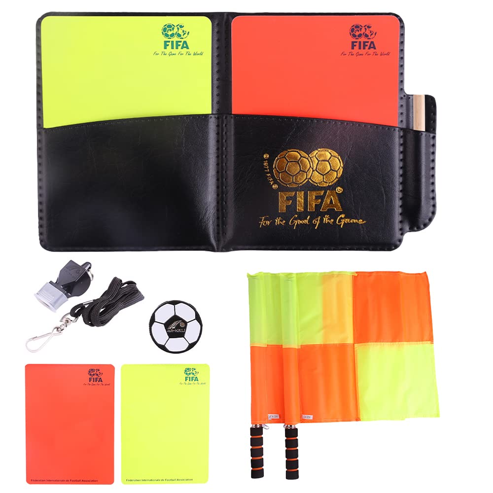 Matériel Arbitre Professionnel Kit Arbitre Football Complet - Drapeaux, Sifflet, Cartes, Pièce, Carnet - Accessoires 4 En 1 Matériel Sportif Football
