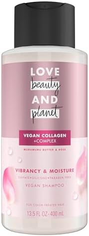 Love Beauty and Planet Vegan Collagen Moisture Shampoo, 13.5oz, Cruelty-free, Murumuru Butter & Rose for Color-Treated Hair Vibrancy, free from Sulfate, Paraben, Silicone