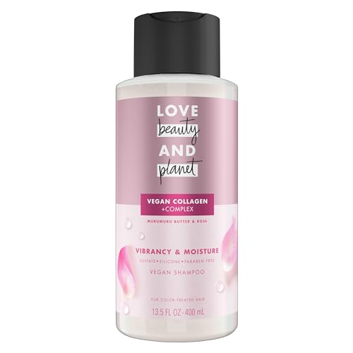 Love Beauty and Planet Vegan Collagen Moisture Shampoo, 13.5oz, Cruelty-free, Murumuru Butter & Rose for Color-Treated Hair Vibrancy, free from Sulfate, Paraben, Silicone