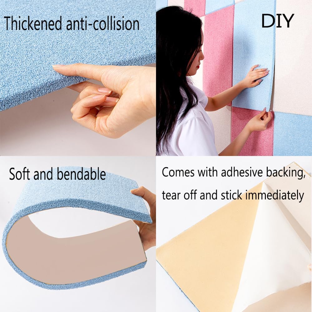Plush Wall Stickers, Peel and Stick Upholstered Wall Panels Headboard, Anti Collision Wall Padding, Insulation Soundproof Wall Panel for Bedroom, Playroom,C,11.8x23.6in/30x60cm3PCS