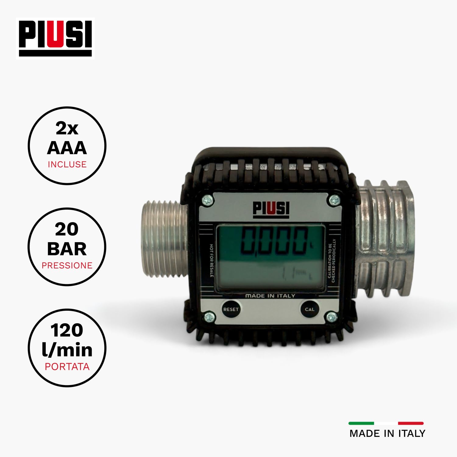 PIUSI Contalitri Digitale a Turbina per Gasolio - Misuratore Accurato 120 L/min 20 Bar, Connessione 1” BSP | K24 (F00408100)