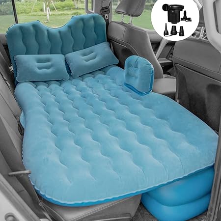 Amazon Co Jp Youtally 車中泊 マット エアーベッド 分離型 車中泊 ベッド 後部座席マット ベッドキット 車載 エアーマット 自動運転ツアーベッド用カートラベルキャンプ 枕2個付き 電動ポンプ付き 収納袋付き ターコイズグリーン 車 バイク