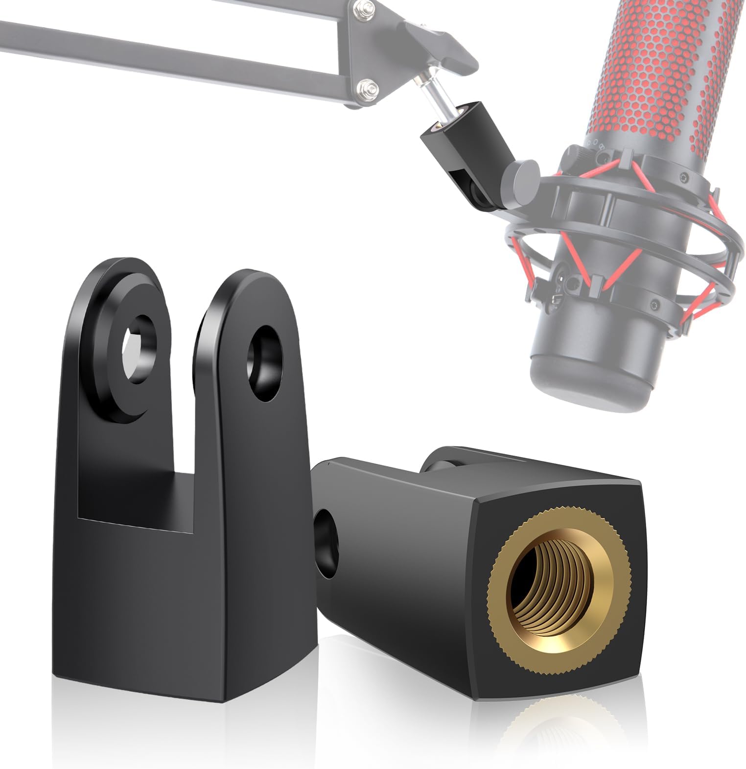YOUSHARES 2 Pack HyperX Quadcast Stand Adapter, Replacement Quadcast Adapter for HyperX Quadcast Boom, Black, Alloy Steel, Modern Style, 5/8 inches