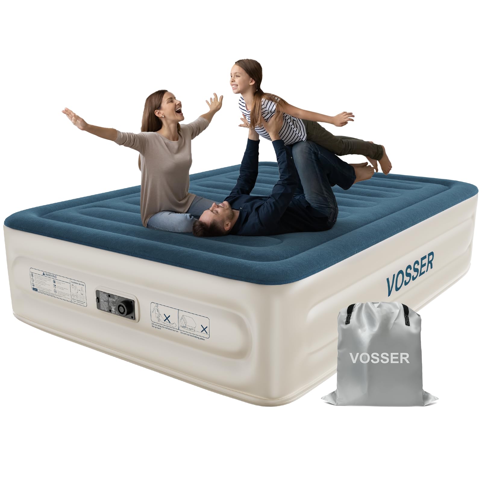 Queen Air Mattress with Built-in Pump,Fast & Easy Inflation/Deflation Inflatable Mattress, Foldable Blow Up Mattress with Storage Bag, Inflatable Bed for Home, Camping & Guests