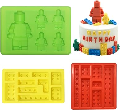 3 Pieces Building Brick Candy Mold Robots Silicone Fondant Mold Building Block Chocolate Silicone Mold for Ice Chocolate Candy Cake Making