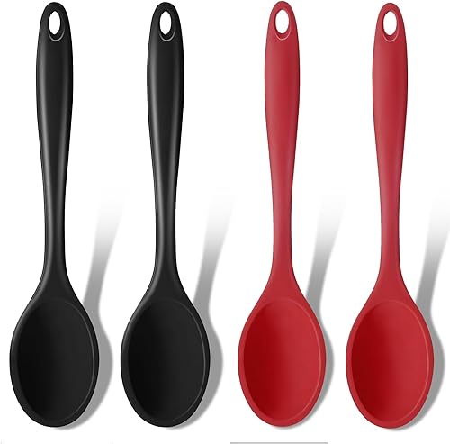 Miniatura 12 de GEEKHOM Cucharas de cocina de silicona, 4 piezas de 8 pulgadas, resistentes al calor, juego de utensilios de cocina de silicona para servir cucharas