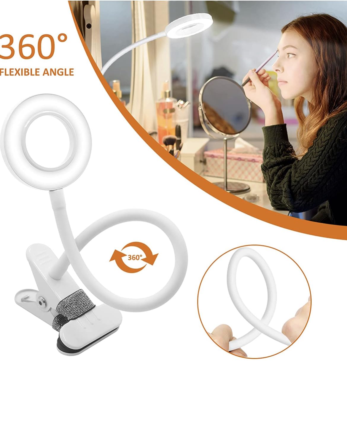 Lámpara De Escritorio LED BEL AIR HOME - 5W, 3 Temperaturas De Luz, Clip Ajustable, Color Blanco, 12.5x45 Cm