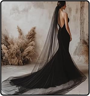 118‘’ Wedding Veil for Bride 2T Veils Long Cathedral Veil Soft Tulle Bridal Veils with Comb (Black-1 Tier)