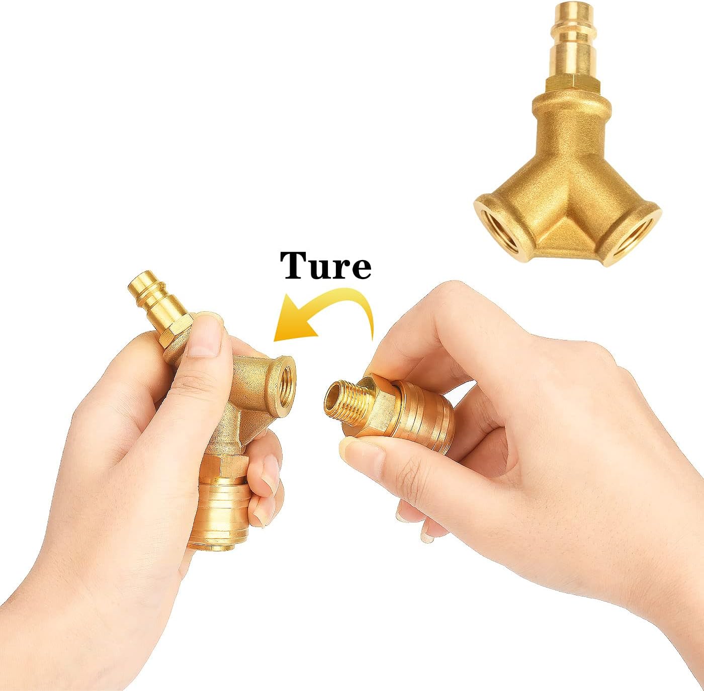 Profiwoab 1/4" BSP Airline Hose Connectors, Air Line Fittings Y Piece 3 Way for Compressor, Gold, 1/4 inch - Image 4