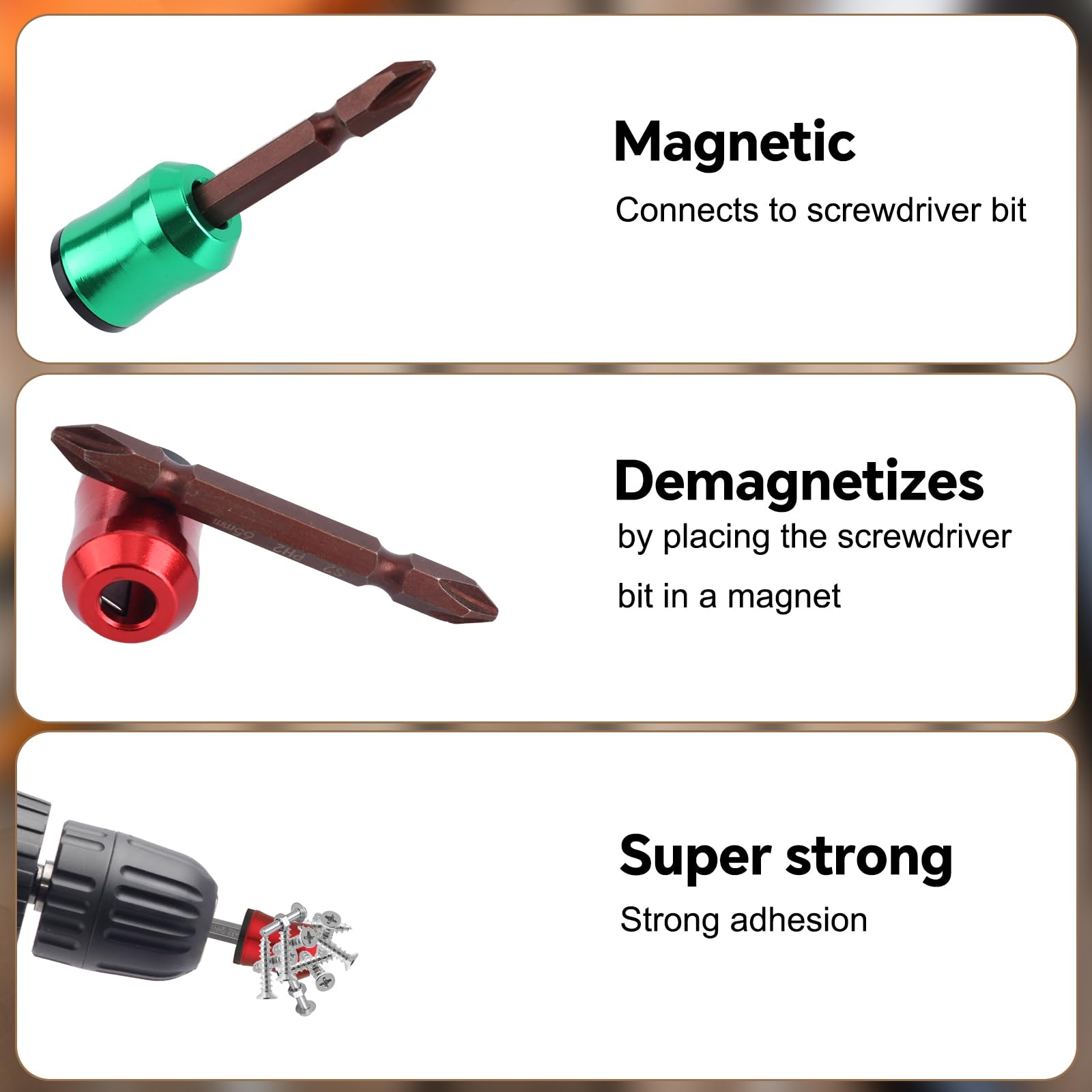 3pcs Strong Magnetic Screw Rings, Upgrade Screwdriver Head Magnetic Ring with Non-Slip Design with Double-Ended Hex Screwdriver Bit Holder for Power Drills Woodworking Mechanics & DIY Repairs — Amazon image 3