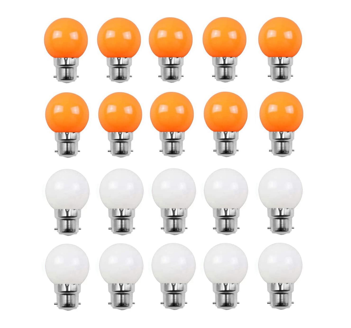 Aiwerttes 20-Pack B22 Bayonet Bulbs 2W(20W) G45 Mini Glof LED Light Bulbs Orange&6500K Cold White Bulb 220V Energy Efficient for Party Garland Decoration