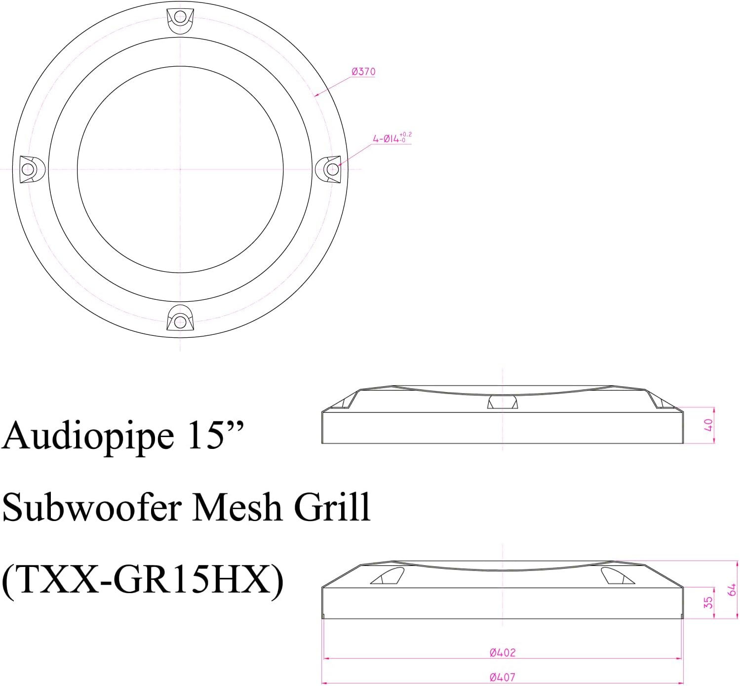 Audiopipe 15” Subwoofer Mesh Grill (TXX-GR15HX), Specifically Designed for High Excursion Subwoofers, Subwoofer Cone and Dust Cap Metal Grill Protector Black (Sold Separately)