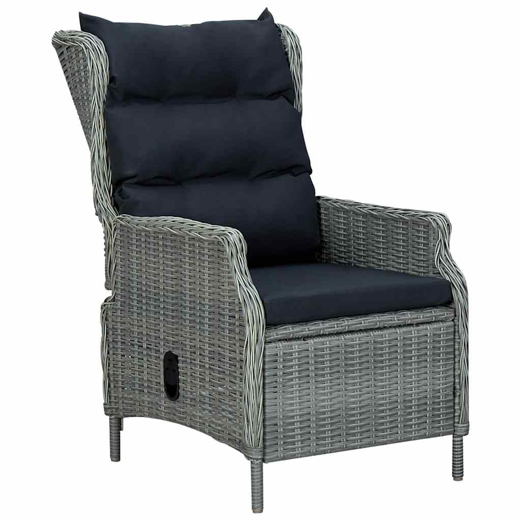 Poltrona reclinabile da giardino cuscini rattan sintetico grigio chiaro Sedie da esterno resistente alle intemperie, poltrone per terrazze, mobili da giardino, poltrone da giardino