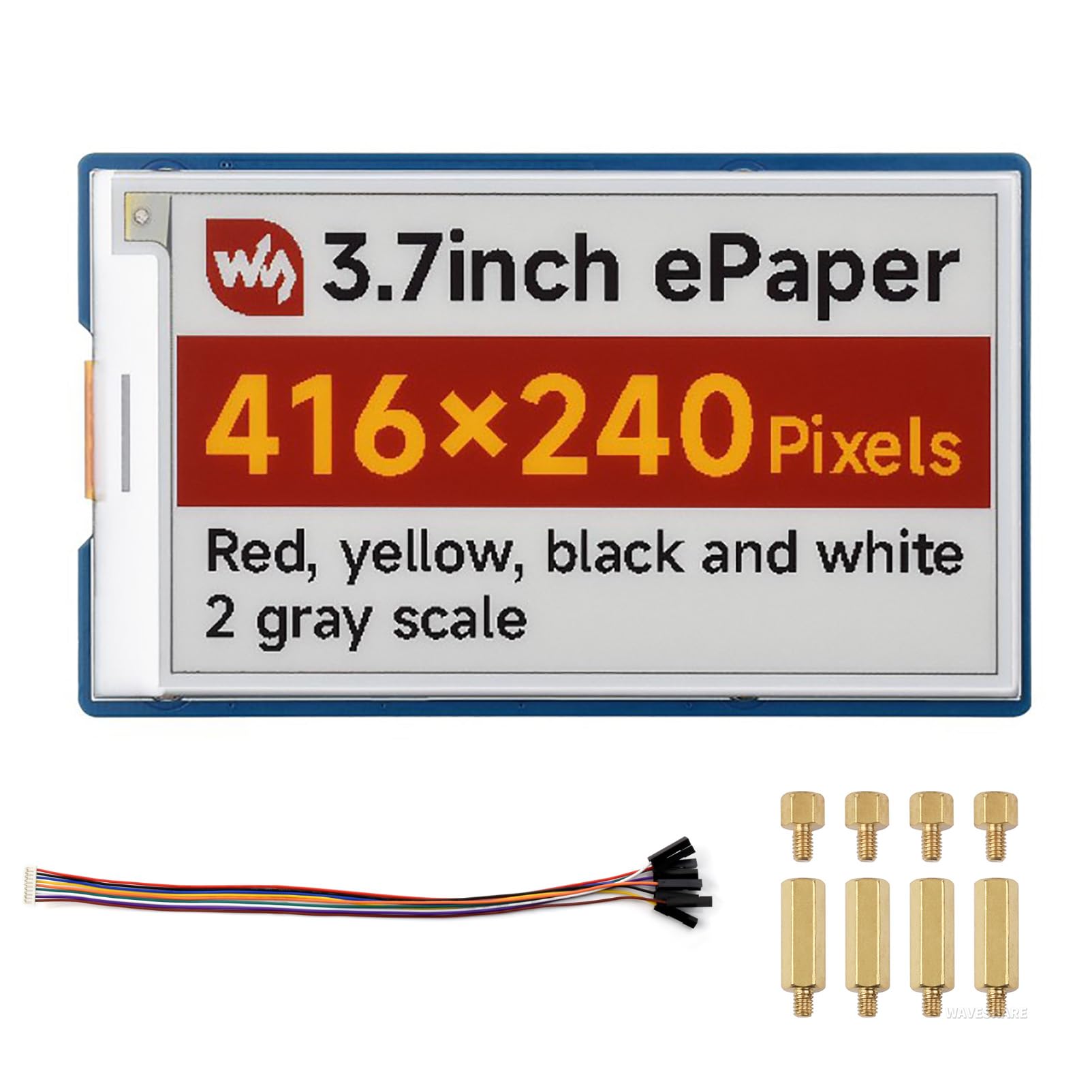3.7inch e-Paper HAT+ Display (G), E-Ink Screen, 416x240 Resolution, Red/Yellow/Black/White, SPI Interface, Compatible with Raspberry Pi, Jetson Nano, Arduino, STM32, ESP32