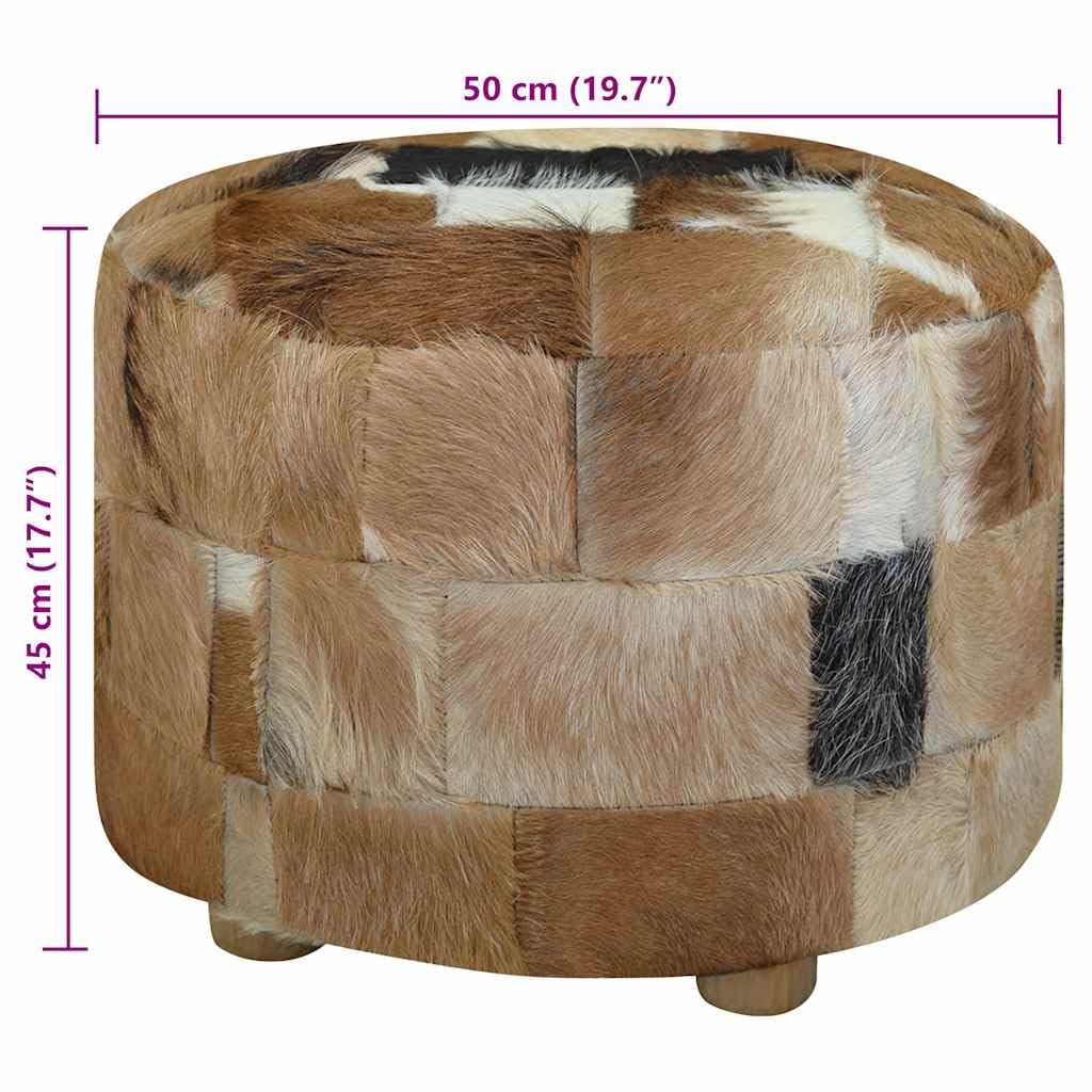 vidaXL Puf Redondo de Piel de Cabra 50x50x45 cm