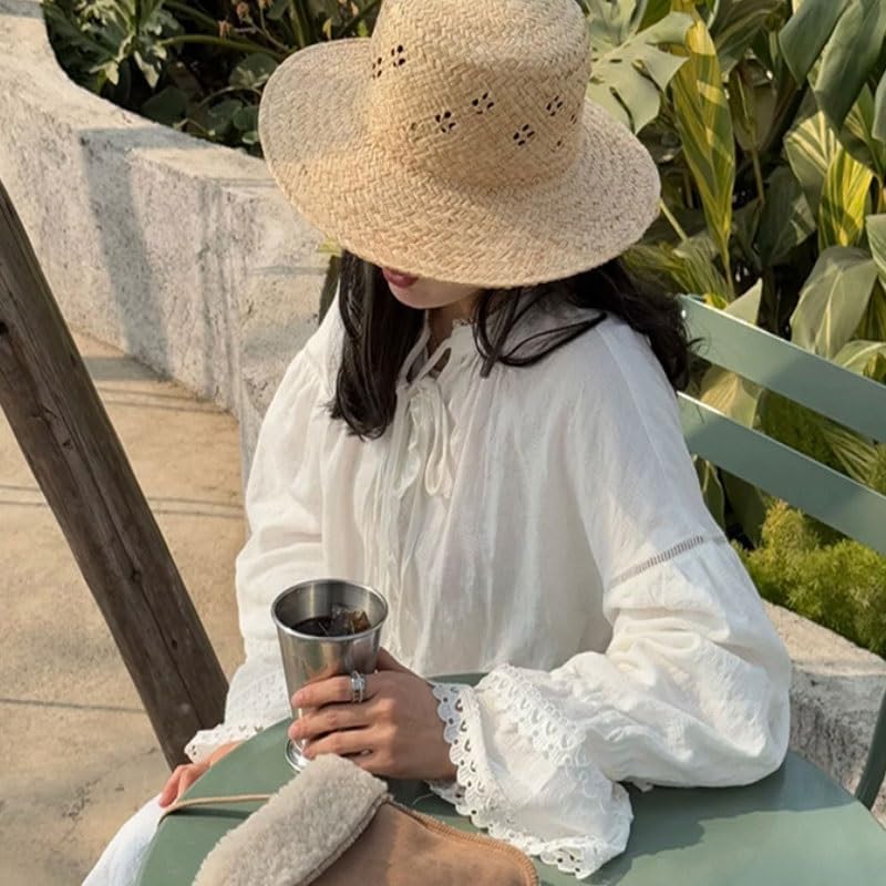 Hand Woven Hollow Rattan Hat Formal Top Wide Brimmed Outdoor Travel Sun Protection