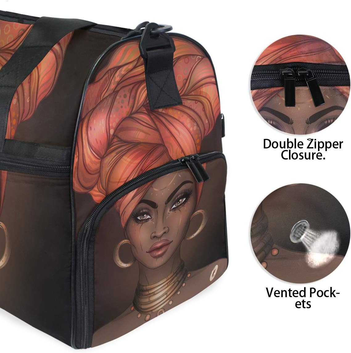 Travel Duffels African Pretty Girl Duffle Bag Luggage Sports Gym for Women & Men - Image 3