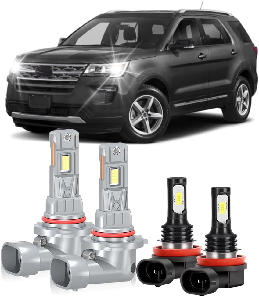 For Ford Explorer 2011-2015 Lights Bulbs Combo, 4Pcs Super Bright 6000K White Dual Beam and Fog Lights Blubs Package, 800% Brightness, Plug and Play
