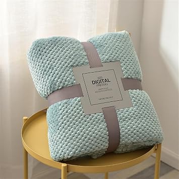 Fleece Throw Blankets, Thickened Solid Color Warm Comfy Sofa Blankets, Lightweight Luxury Decorative Blankets for Couch Sofa Bed Office Sky Blue 90" x 90"