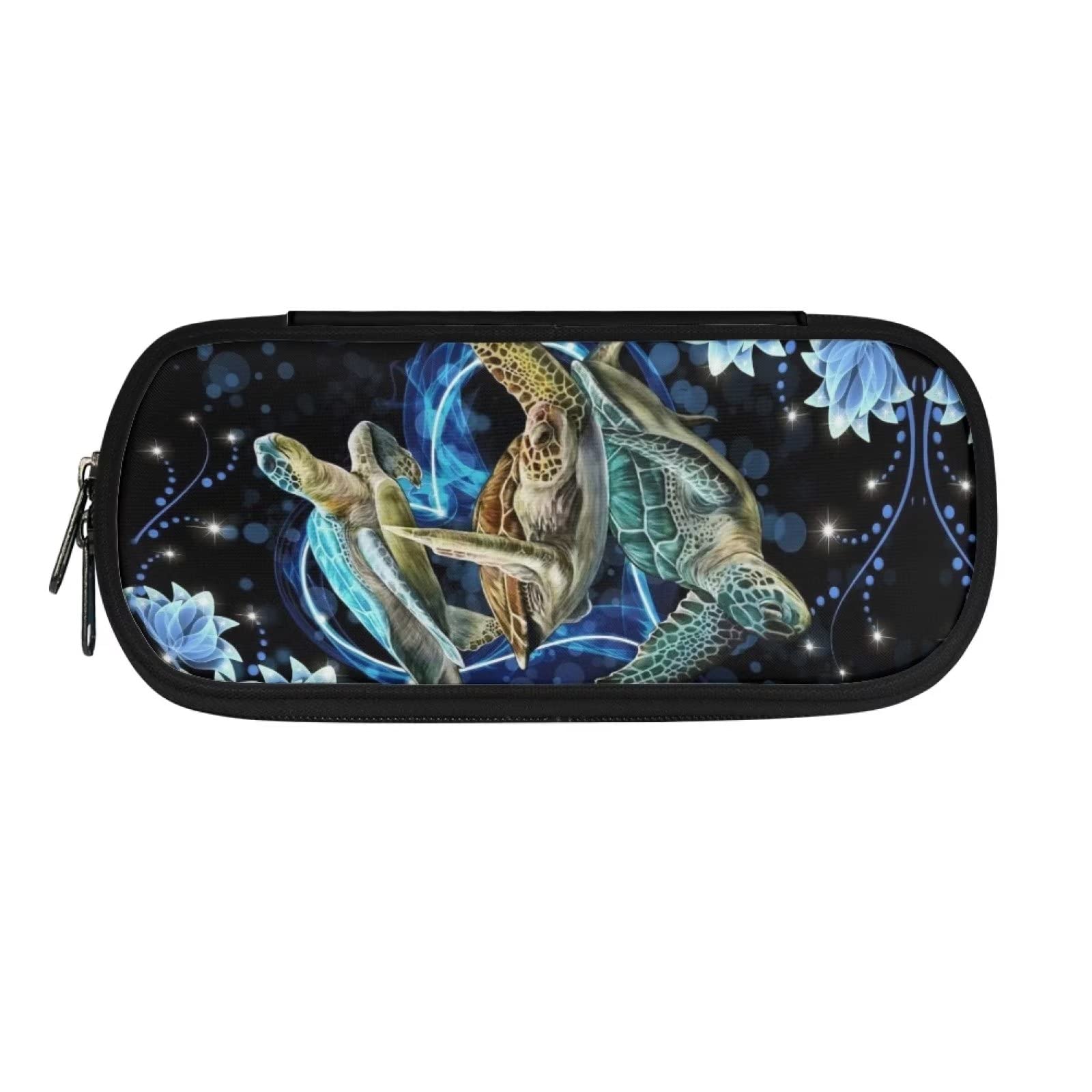 Showudesigns Floral Sea Turtle Pencil Case for Boys Girls Pen Box Lightweight Pencil Pouch for Student School Office Supplies Stationery Bag Black Pencilbox — image 1