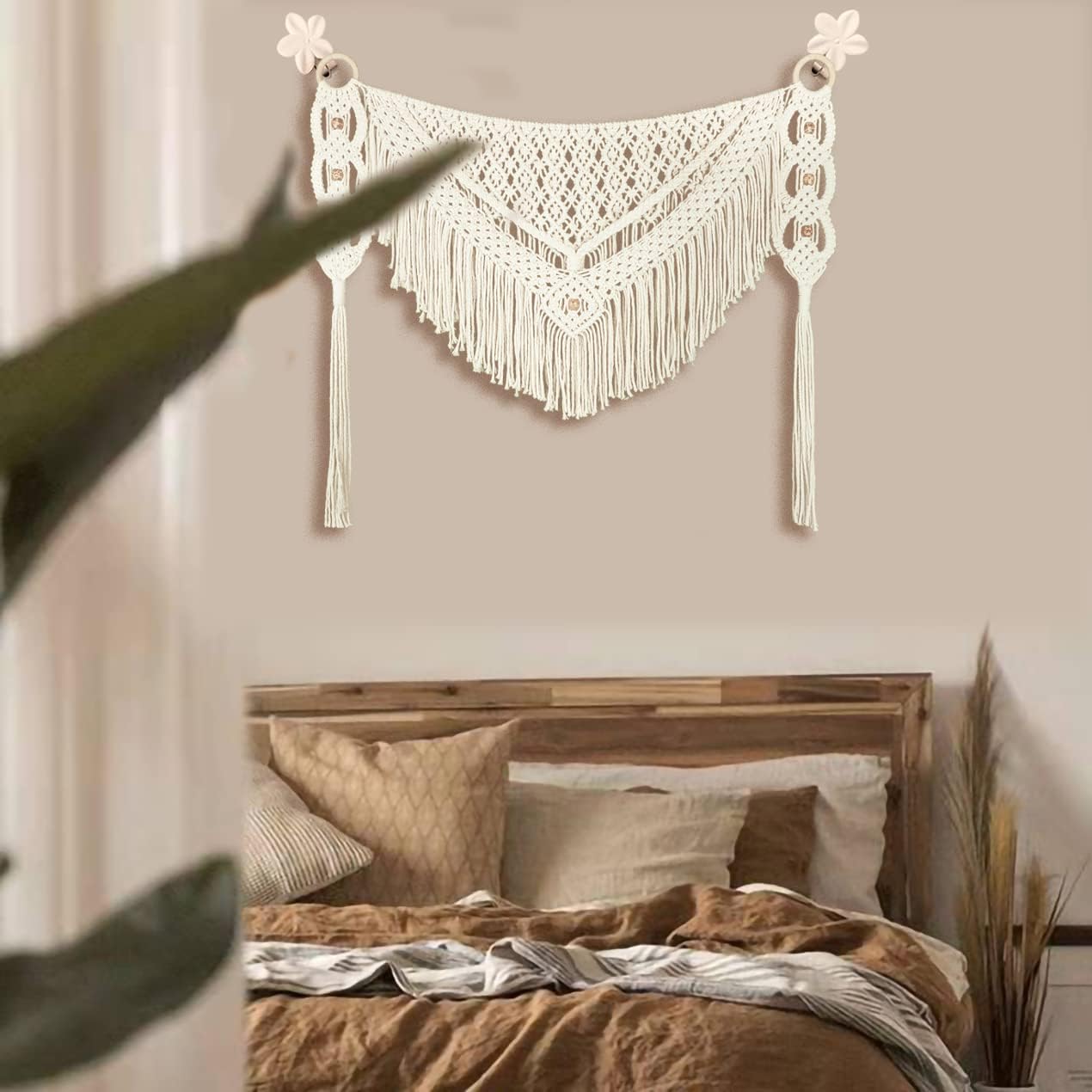 kiido Large Macrame Wall Hanging Boho Tapestry Curtain Fringe Woven Bohemian Wall Decor Home Decoration for Apartment Bedroom Living Room Gallery Baby Nursery-Blossom 35.4" W X 26" H