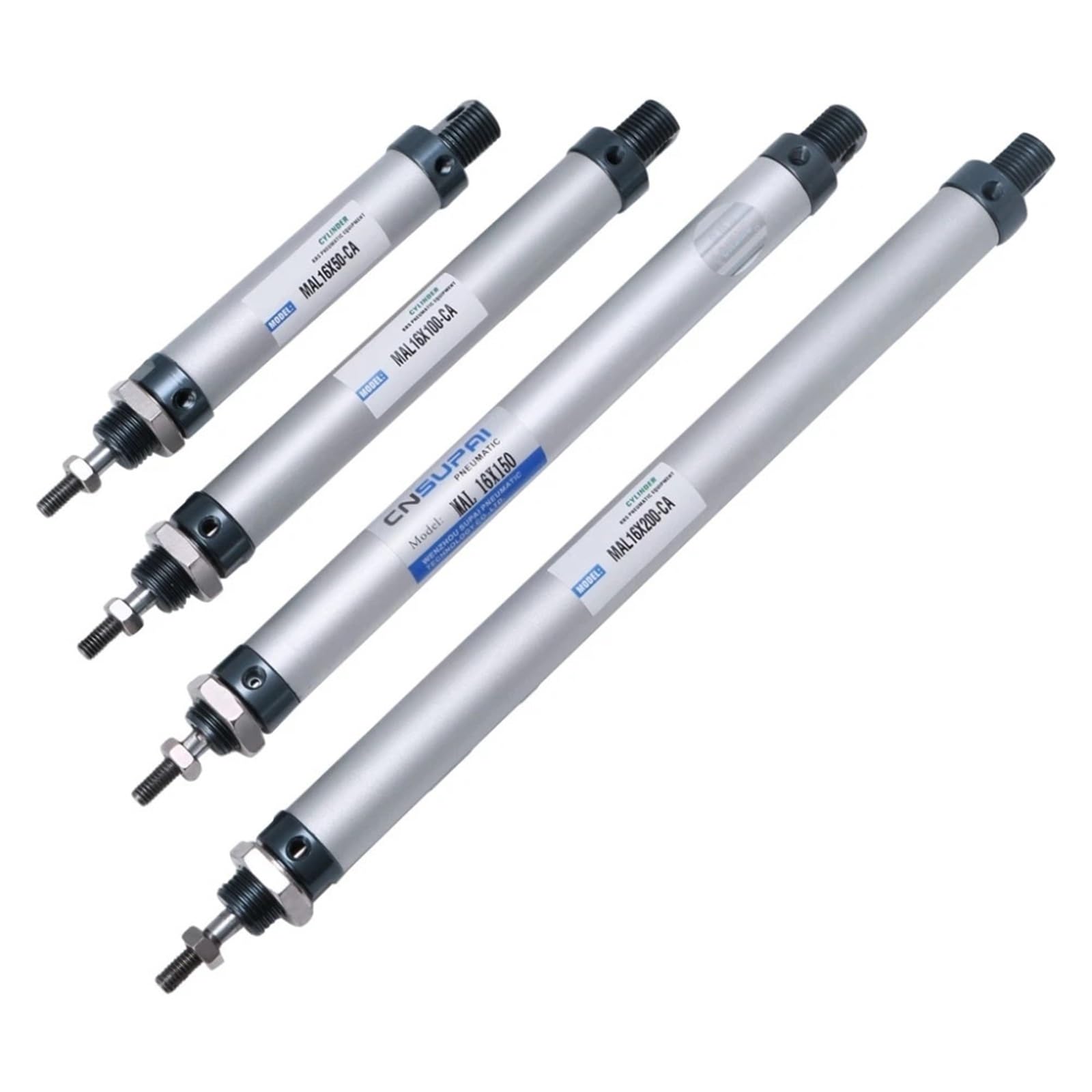 Cilindro neumático de aire de doble efecto con vástago simple de 16 mm x 50/100/150/200 mm | Pneumatic Cylinder(MAL 16 x 200-CA)