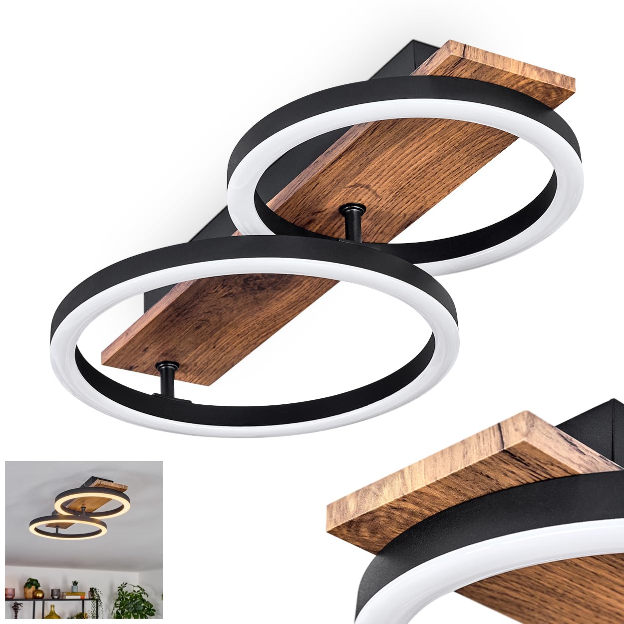 HOFSTEIN LED Ceiling Light Cascada, Ceiling lamp Made of Metal/Wood/Plastic in Black/Brown/White, 18 watts, 3000 Kelvin, Modern Design Light for Bedroom, Dining Room, Living Room, Kitchen, Hallway