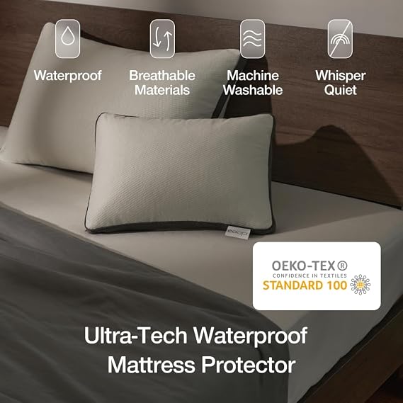 Coop Home Goods Comphy SoftSpa Bed Sheet Set White and Ultra-Tech Waterproof Mattress Protector Full Bundle