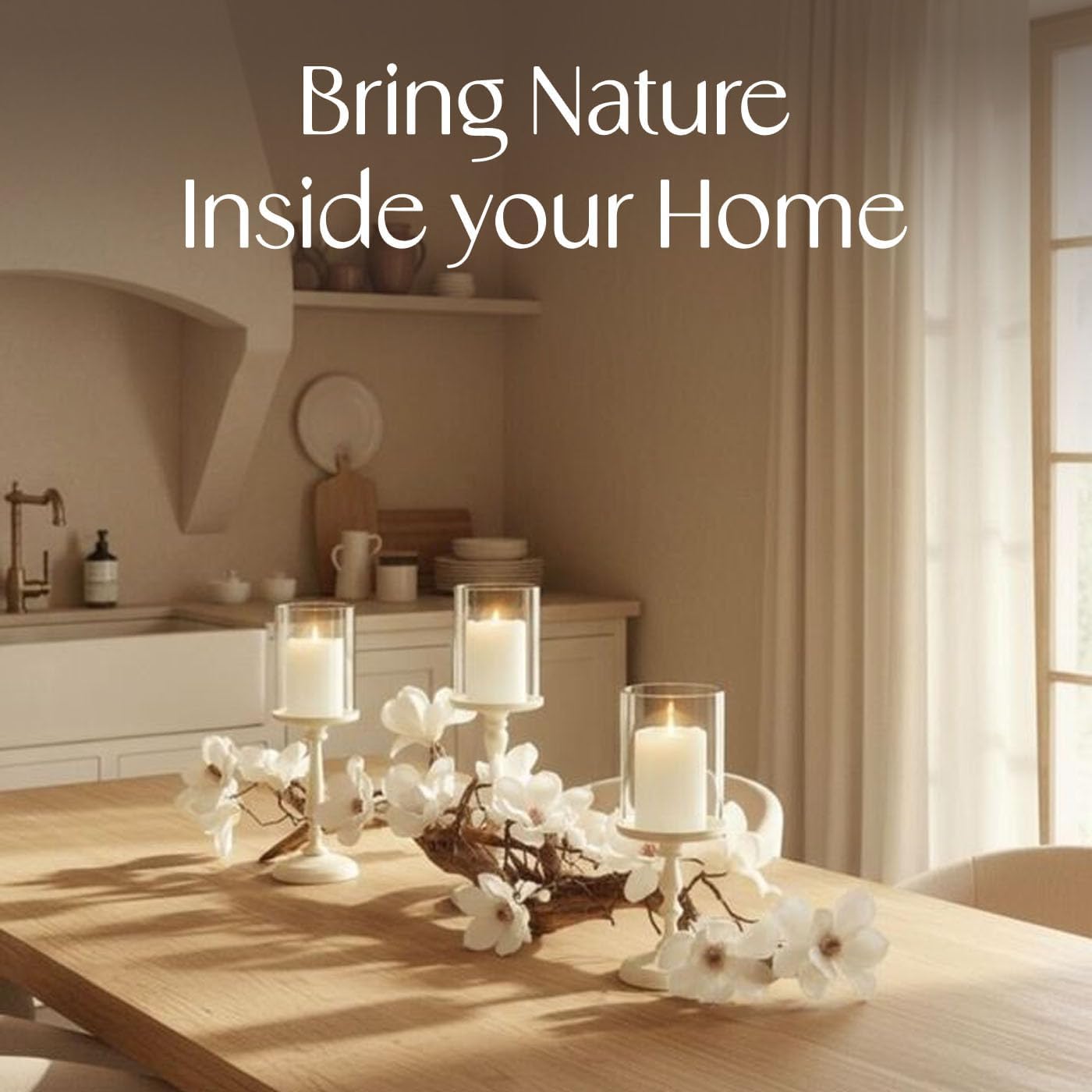 Easter Farmhouse Table Decor Centerpiece with 3pc Candleholder Set - Magnolia & Vine Driftwood Spring Home Decor - Floral Arrangement for Easter, Brunch, Dining Table, Weddings, & Seasonal Mantel