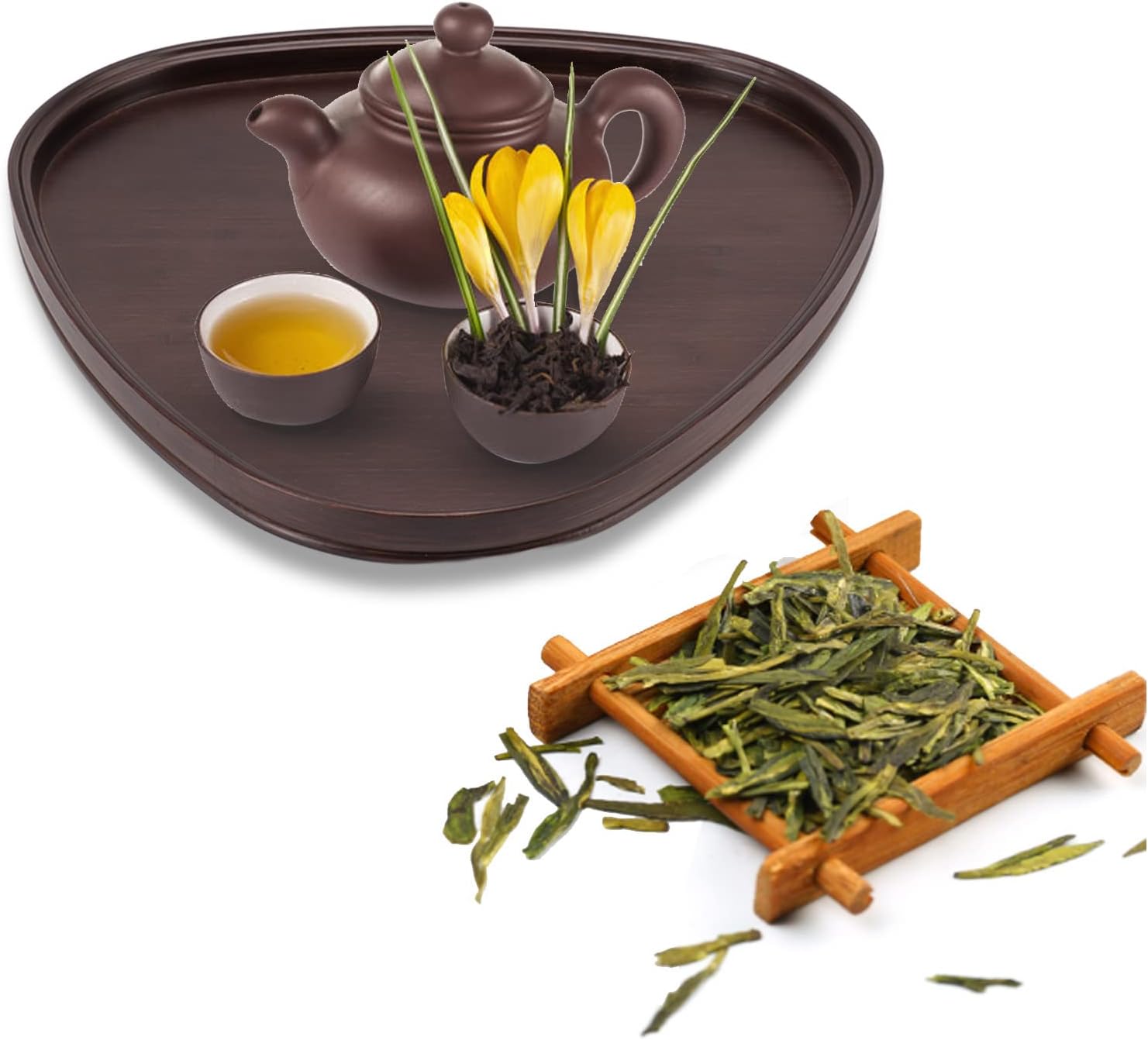 Wood Serving Tray, Triangle Coffee Table Tray Food Tray Wooden Tray Wooden Serving Trays Simple Design for Tea, Coffee, Snacks, Cheese, Pizza(Large)