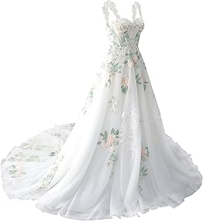 Forest Fairy Lace Wedding Dresses for Bride Colorful Tulle Bridal Gown with Train