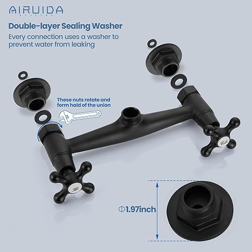 Miniatura 4 de Airuida Grifo de latón negro mate de montaje en pared con doble mango y adaptador ajustable