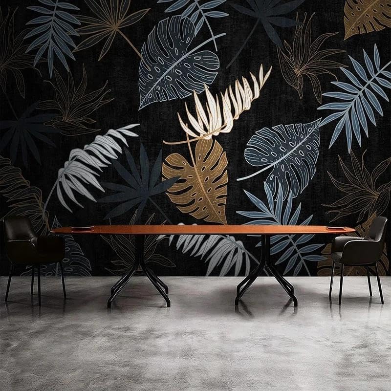 Papier peint mural 3D feuilles noires minimaliste en PVC auto-adhésif pour salon