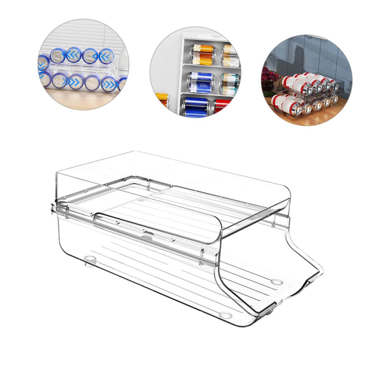 Organizador de Latas de Doble Capa Transparente de Plástico 1 Pieza | Dispensador Automático Ruedas, para Bebidas Enlatadas, Uso en Despensa y Nevera, Apto para Dormitorio y Rv