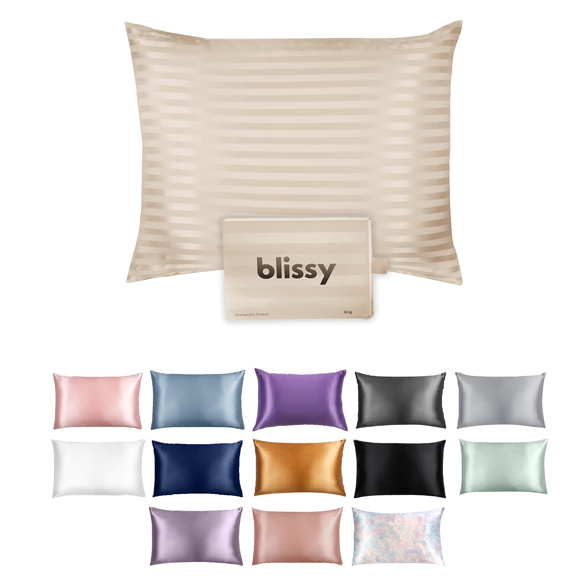 Blissy 100% Mulberry Silk Pillowcase - Champagne Striped - Queen — image 1