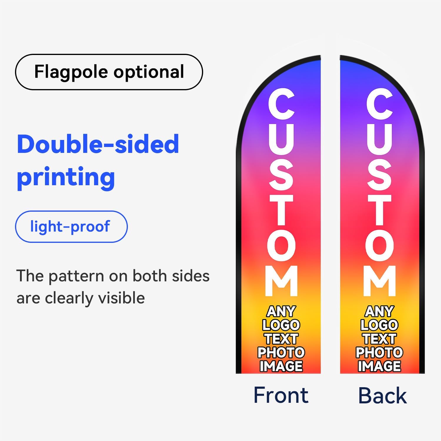 Custom Feather Flag with Pole Kit Optional, Personalized Advertising Flags with Image Logo Text , Premium Double Sided Printing, Outdoor Advertising Banners, for Business Event, Grand Openings, Festive Decorations, Multiple Sizes (70x340cm/2.3x11.2FT)