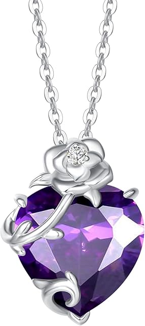 925 Sterling Silver Women Rose Heart Birthstone Necklace,Birthday Gift For Girls,45cm