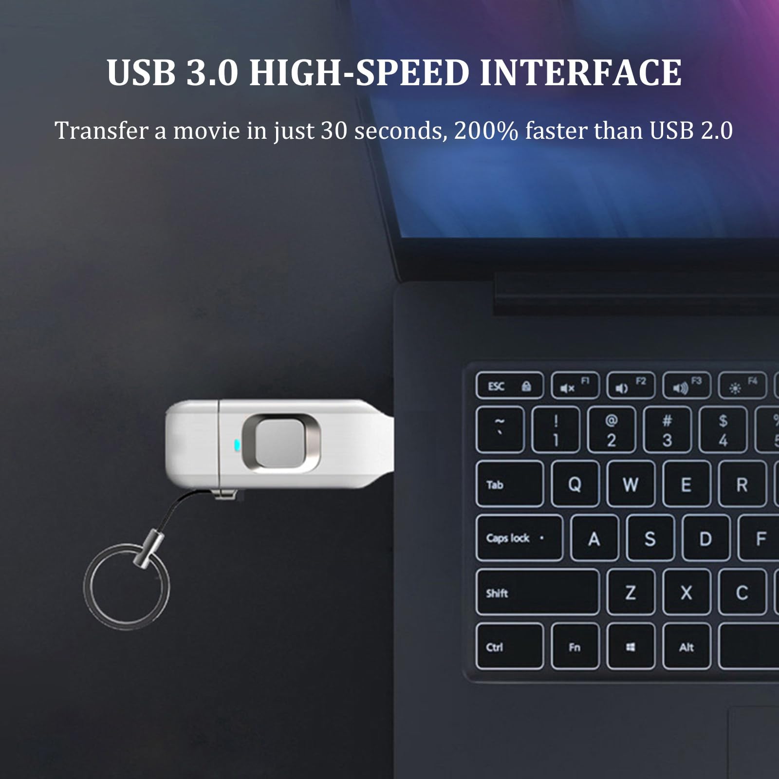 Chiavetta USB da 128 GB con Impronta Digitale, unità Flash USB 3.0 con Crittografia delle Impronte Digitali, Doppia Porta Type-C per Telefono, Computer, Tablet, 60 X 20 X 7 Mm