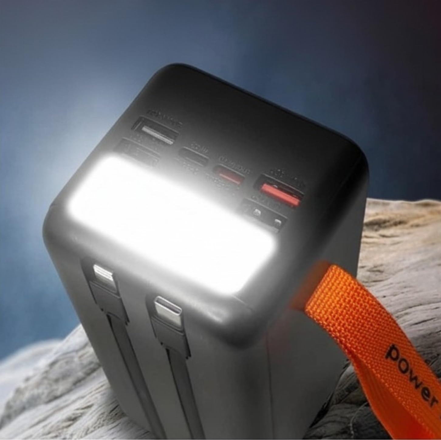 Power Bank de 50000mAh con Carga rápida, batería Externa de Gran Capacidad con Cable USB‑C Integrado y Pantalla LED 6 Salidas, Linterna, batería portátil para Camping