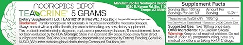 Miniatura 2 de Nootropics Depot TeaCrine - Polvo de 0.18 oz (teacrina)  Alternativa a la cafeína  Apoya la energía + la resistencia  Promueve un metabolismo