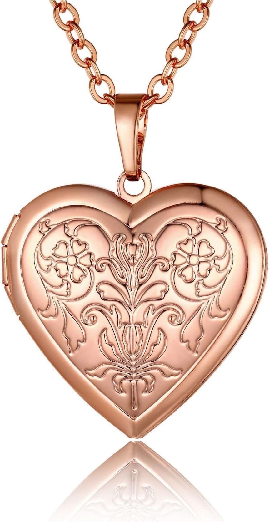 GOLDCHIC JEWELRY Heart Locket Necklace for Women, 18K Gold Plated/Platinum Plated/Rose Gold Flower/Tree of Life Memorial Photo Locket Necklace with Picture with 20+2 Chain, with Gift Box