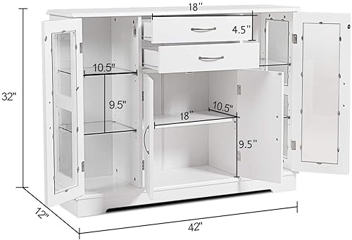Miniatura 3 de Giantex - Aparador para servidor de buffet, armario de almacenamiento con 2 cajones, 3 gabinetes y puertas de cristal para cocina, comedor, mueble,