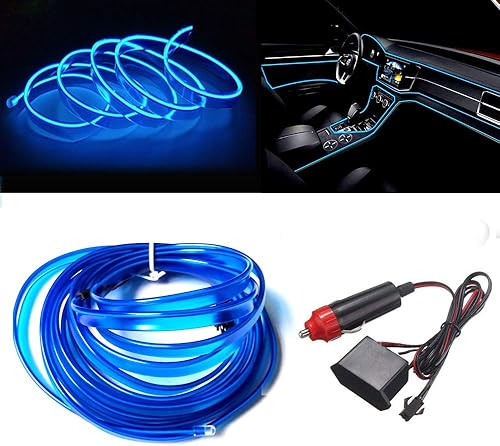 MaxLax Tira de Iluminación LED de Neón Azul para Interior de Auto - 9.84 Pies de Cable EL de 12V Flexible con Protección de Fusible Integrada para