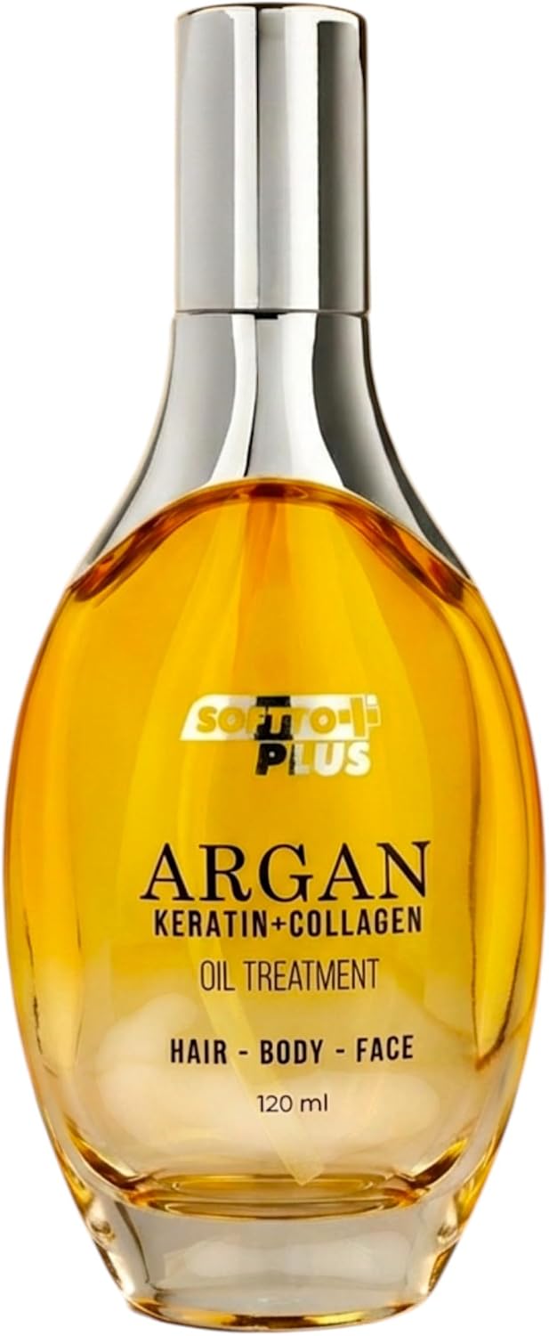 Softto+Plus argan yağı – Saç yağı, yüz yağı ve vücut yağı, E vitaminli yaşlanma karşıtı bakım, elektriklenmeyi önler, yoğun nem, durulama gerektirmez, tüm cilt ve saç tipleri için | 120 ml