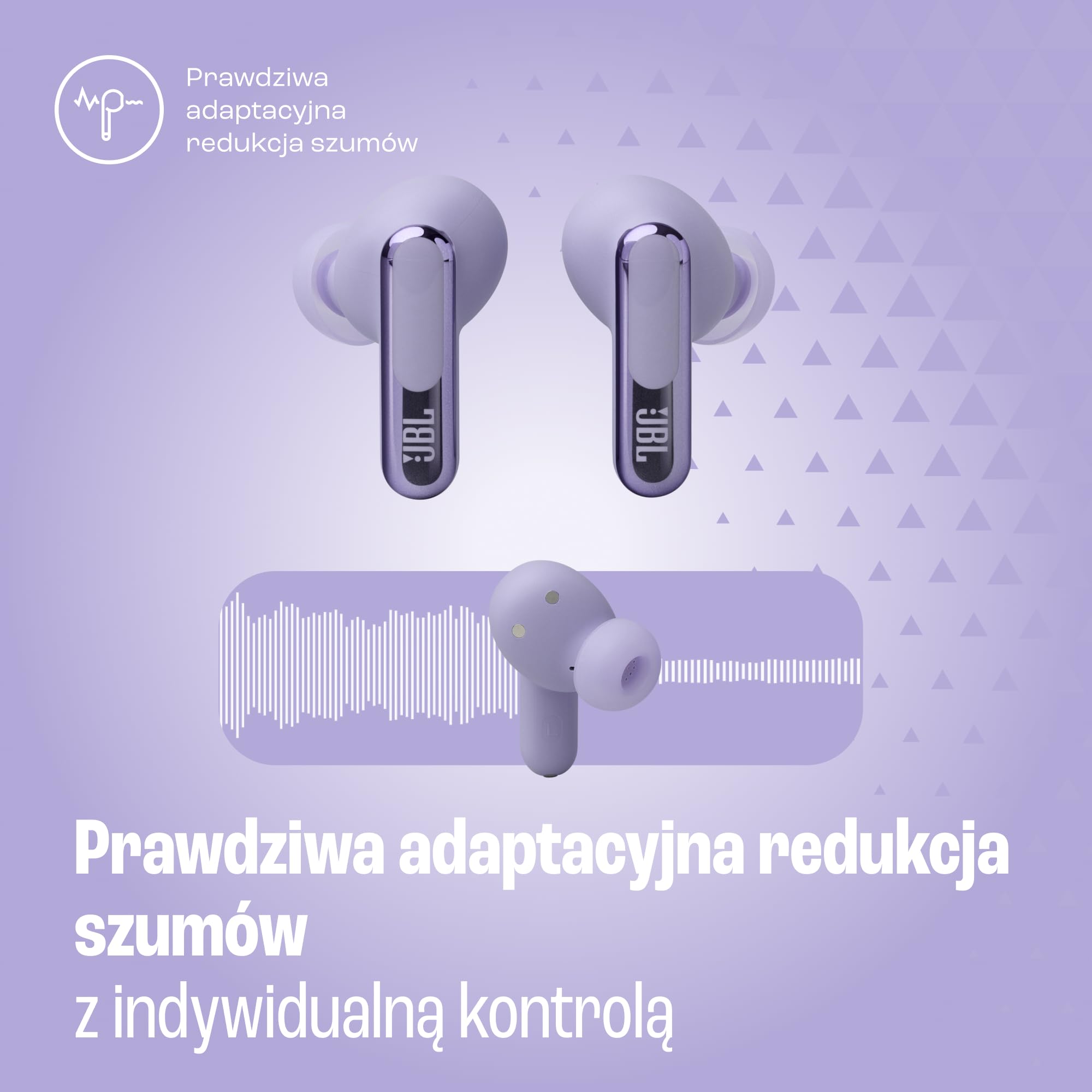 JBL Live Beam 3, Słuchawki Bezprzewodowe Douszne z Bluetooth, 48 H Pracy na Baterii, ANC i Dźwiękiem o Wysokiej Rozdzielczości, Wodoodporne IP55, Zamknięta Konstrukcja, Fioletowe