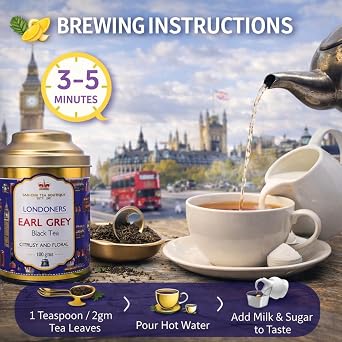 Sancha Tea Boutique Londoners Earl Grey Tea | 100g Loose Leaf Golden Orange Pekoe | Blend of Darjeeling Tea with Bergamot Fruit | Floral Citrus Notes