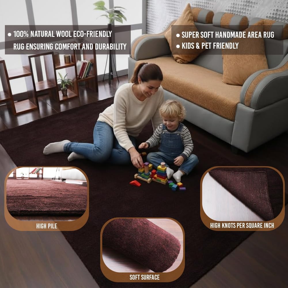 Rugsotic Carpets Hand Knotted Gabbeh Wool 8'x10' Area Rug Solid Brown L00111